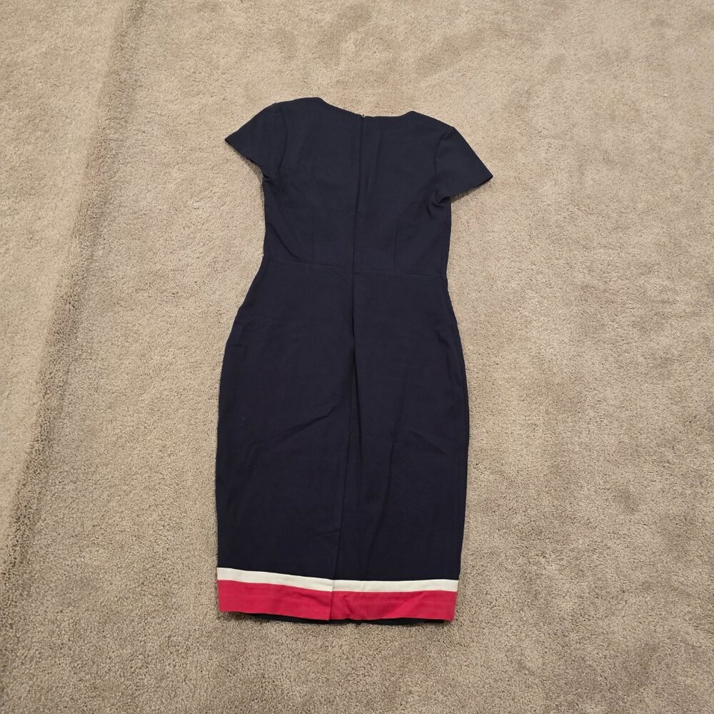 Boden Flora Ponte Navy Blue Color Block Camellia Shift Dress | Sz 6 - Picture 4 of 8